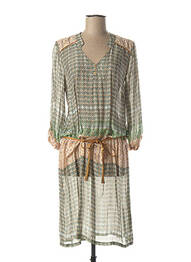 Robe mi-longue coupe fluide manches longues vert TERRE DE FÉES femme