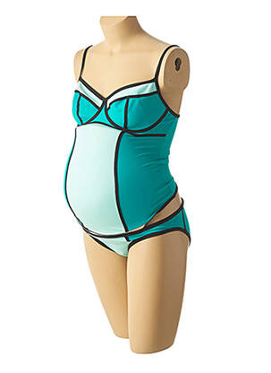 Maillot de bain maternité empiècements bleu CACHE COEUR femme