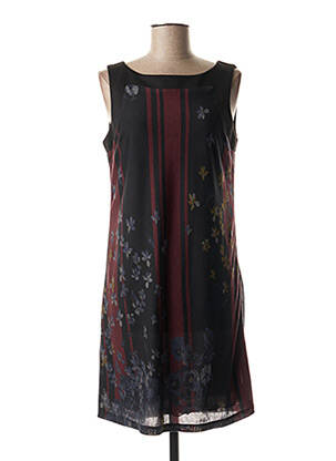 Robe mi-longue imprimé fleurs sans manche noir LA FEE MARABOUTEE femme
