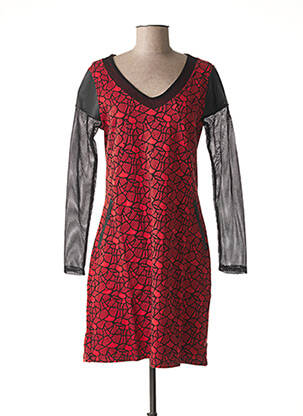 Robe mi-longue imprimé fantaisie manches longues rouge MALOKA femme
