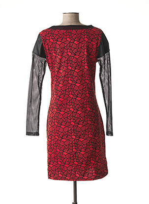 Robe mi-longue imprimé fantaisie manches longues rouge MALOKA femme