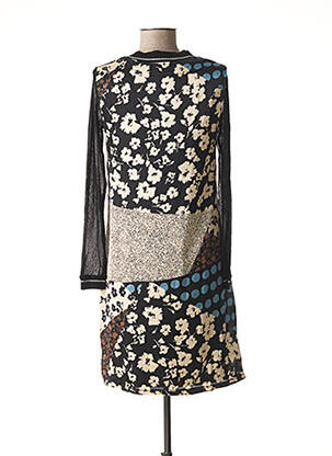 Robe mi-longue imprimé fleurs manches longues noir MALOKA femme
