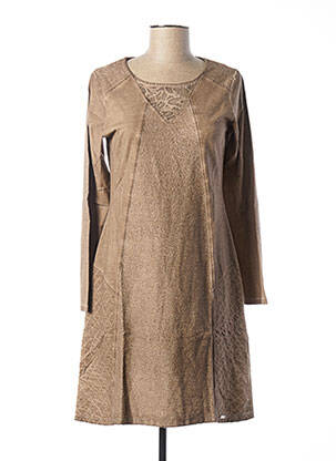 Robe mi-longue manches longues manches longues beige MALOKA femme