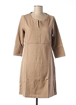 Robe mi-longue manches 3/4 manches 3/4 beige MALOKA femme