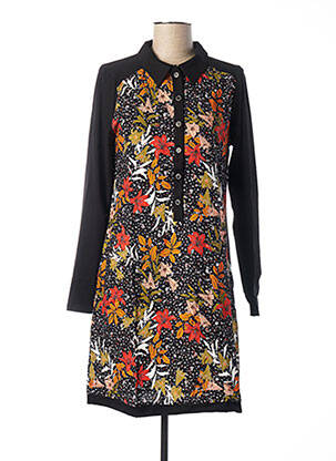 Robe mi-longue imprimé fleurs manches longues noir MALOKA femme