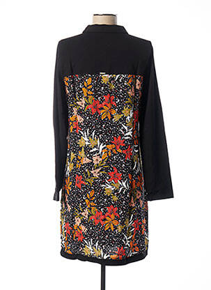 Robe mi-longue imprimé fleurs manches longues noir MALOKA femme