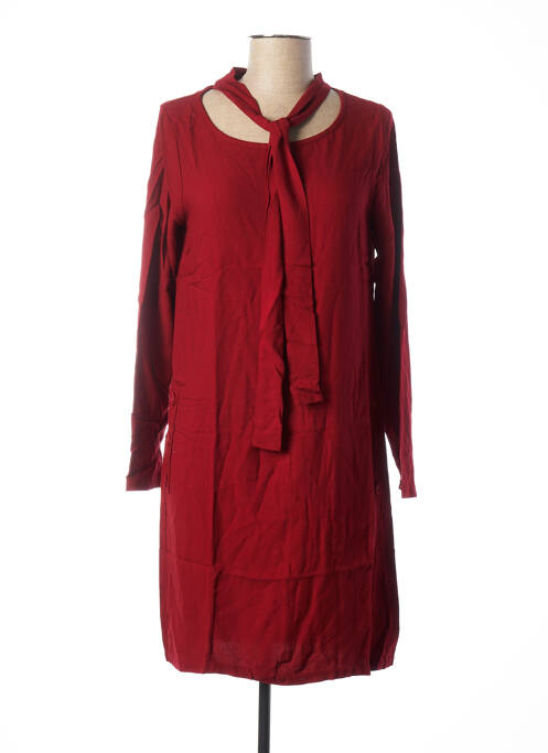 Robe mi-longue manches longues manches longues rouge MALOKA femme