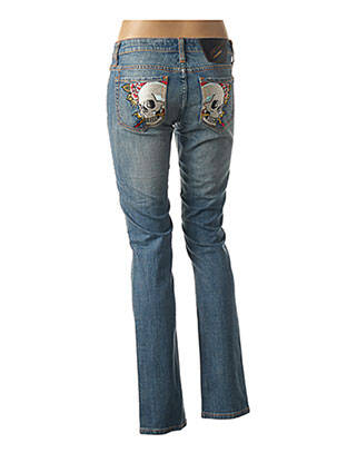 Jeans coupe slim broderie rivets taille basse bleu ED HARDY femme