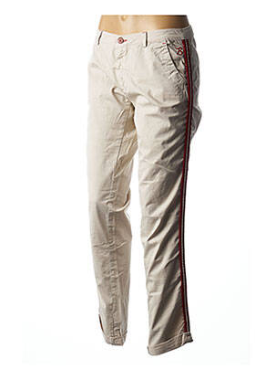 Pantalon chino broderie galons latéraux taille normale beige BARB'ONE femme