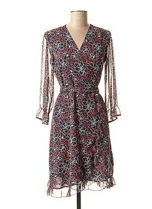 Robe mi-longue imprimé fleurs manches longues rouge LA FEE MARABOUTEE femme