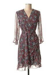 Robe mi-longue imprimé fleurs manches longues rouge LA FEE MARABOUTEE femme