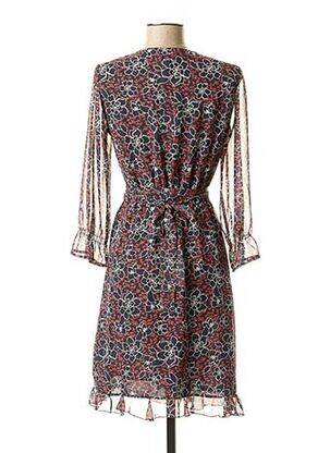 Robe mi-longue imprimé fleurs manches longues rouge LA FEE MARABOUTEE femme