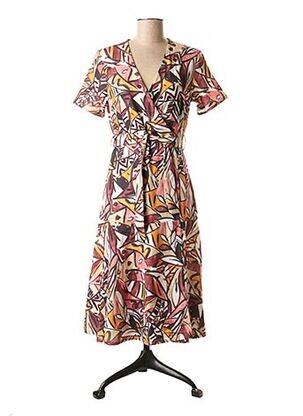 Robe mi-longue imprimé fantaisie manches courtes rose LA FEE MARABOUTEE femme
