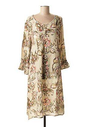 Robe mi-longue imprimé fleurs vert LA FEE MARABOUTEE femme