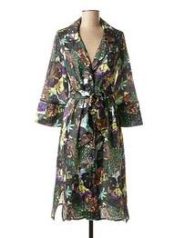 Robe mi-longue imprimé fantaisie manches longues noir LA FEE MARABOUTEE femme