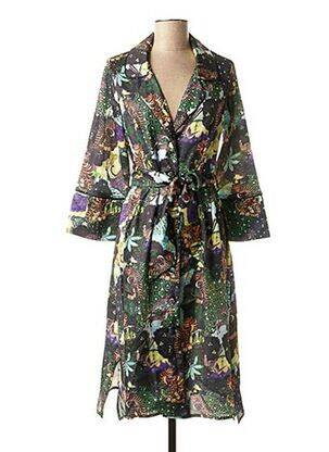 Robe mi-longue imprimé fantaisie manches longues noir LA FEE MARABOUTEE femme