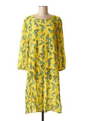 Robe mi-longue imprimé fleurs manches longues jaune LA FEE MARABOUTEE femme