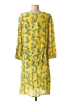 Robe mi-longue imprimé fleurs manches longues jaune LA FEE MARABOUTEE femme