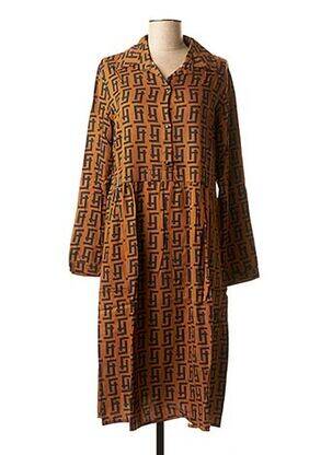 Robe mi-longue imprimé fantaisie manches longues marron LA FEE MARABOUTEE femme
