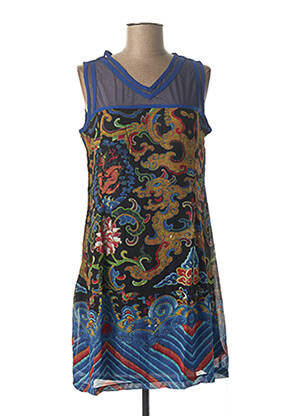 Robe mi-longue imprimé fantaisie sans manche bleu L33 femme