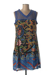 Robe mi-longue imprimé fantaisie sans manche bleu L33 femme