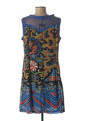 Robe mi-longue imprimé fantaisie sans manche bleu L33 femme