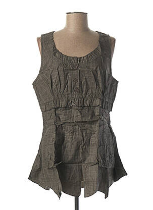 Tunique sans manche tissage froissé marron L33 femme