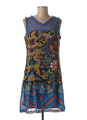 Robe mi-longue imprimé fantaisie sans manche bleu L33 femme