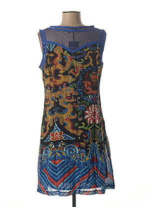 Robe mi-longue imprimé fantaisie sans manche bleu L33 femme