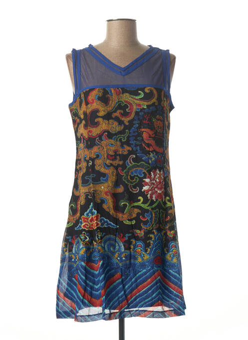 Robe mi-longue imprimé fantaisie sans manche bleu L33 femme