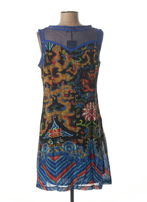 Robe mi-longue imprimé fantaisie sans manche bleu L33 femme