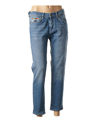 Pantalon 7/8 fermeture zippée sous rabat boutonné taille basse bleu FIVE femme
