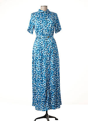 Robe longue imprimé fleurs manches 3/4 bleu FABIENNE CHAPOT femme
