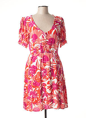 Robe mi-longue imprimé fleurs manches courtes rose FABIENNE CHAPOT femme