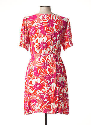 Robe mi-longue imprimé fleurs manches courtes rose FABIENNE CHAPOT femme