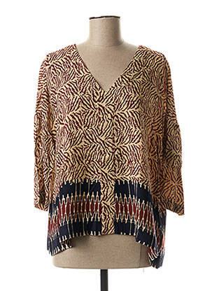 Blouse tissage popeline manches 3/4 marron STELLA FOREST femme