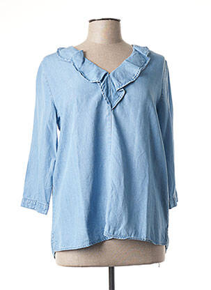 Blouse poignets boutonnés avec fente manches 3/4 bleu JBC femme