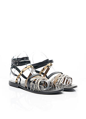 Spartiates semelle extérieure cuir talon plat jusqu'à 3cm noir WHITE SUN femme