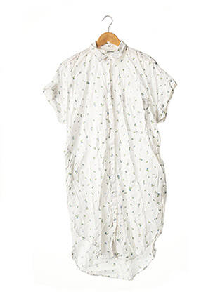 Robe mi-longue imprimé fleurs manches courtes blanc MONKI femme