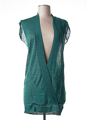 Pull finition bords-côtes sans manche vert SISLEY femme