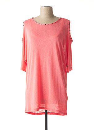 Pull tunique stretch manches courtes rose MARBLE femme
