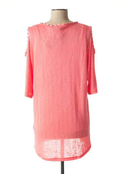 Pull tunique stretch manches courtes rose MARBLE femme