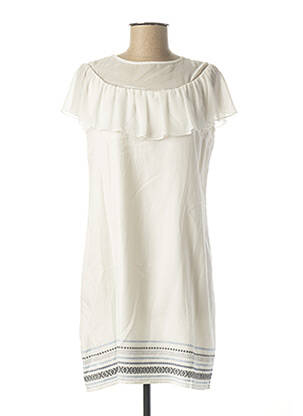 Robe mi-longue tissage crêpe manches courtes blanc INFINITIF femme