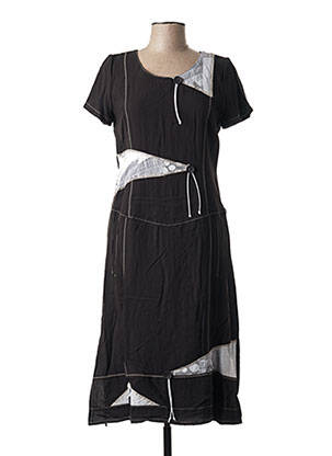 Robe mi-longue tissage crêpe manches courtes noir JEAN GABRIEL femme