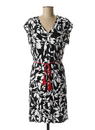 Robe mi-longue imprimé fleurs manches courtes noir YSABEL MORA femme