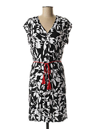 Robe mi-longue imprimé fleurs manches courtes noir YSABEL MORA femme