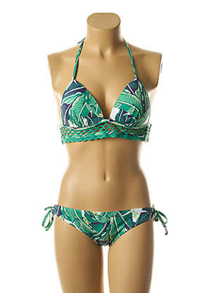 Maillot de bain 2 pièces fermeture liens à nouer haut soutien-gorge moulé vert DAG ADOM femme
