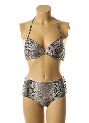 Maillot de bain 2 pièces fermeture clip haut soutien-gorge avec mousse de rembourrage amovible marron DAG ADOM femme