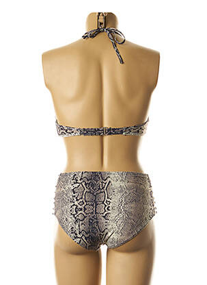 Maillot de bain 2 pièces fermeture clip haut soutien-gorge avec mousse de rembourrage amovible marron DAG ADOM femme