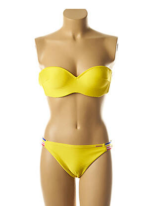 Maillot de bain 2 pièces fermeture liens à nouer haut soutien-gorge moulé jaune YSABEL MORA femme